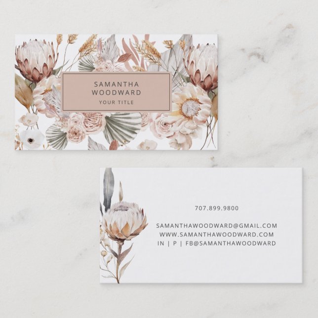 Carte De Visite Rustic Boho Wildflower Cream Terracotta (Devant / Derrière)