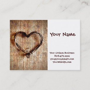 Carte De Visite Rustic Country Twine Heart on Burlap Imprimer