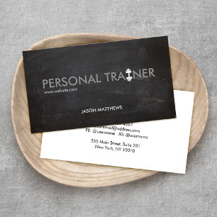 Carte De Visite Rustic Personal Trainer Dumbbell Logo Fitness