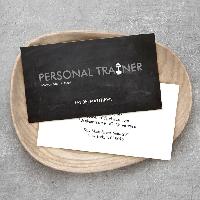 Carte De Visite Rustic Personal Trainer Dumbbell Logo Fitness (Créateur téléchargé)