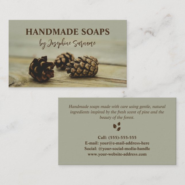 Carte De Visite Rustic Pinecones Nature Photo Handmade Soap Maker (Devant / Derrière)