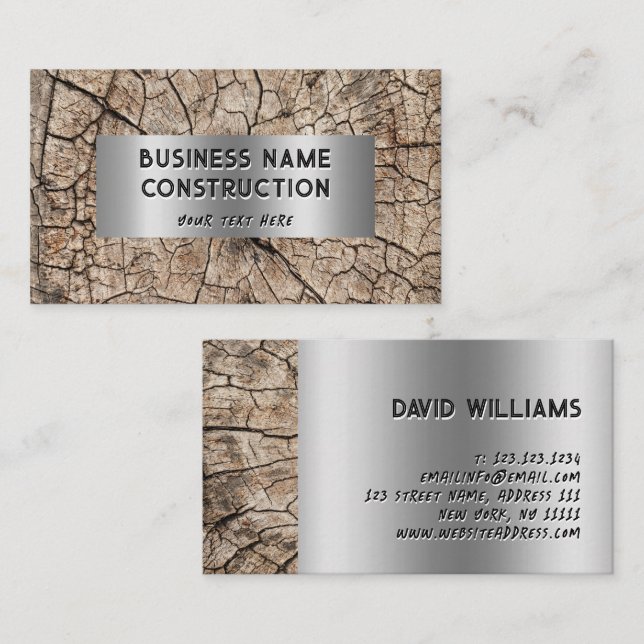 Carte De Visite Rustic Wood Construction Silver Metallic (Devant / Derrière)