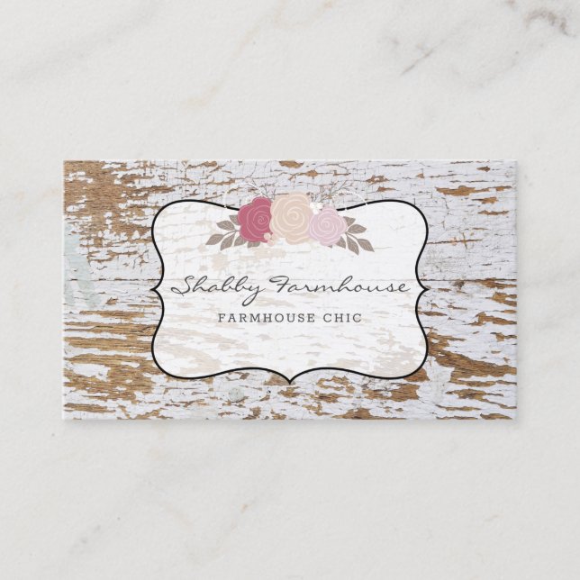 Carte De Visite Rustic Wood Country Ferme Rose Script Entreprise (Devant)