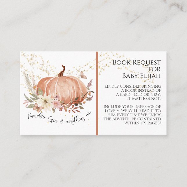 Carte De Visite Rustic Wood Floral Citrouille Spice Baby Book Dema (Devant)