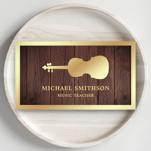Carte De Visite Rustic Wood Gold Violon Musique Enseignant Violoni