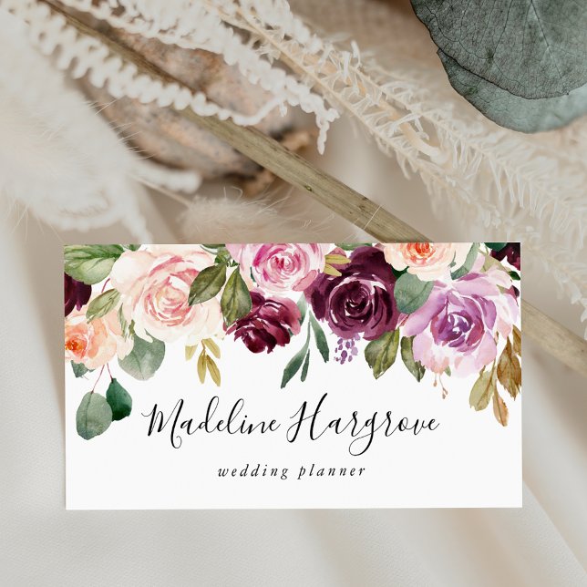 Carte De Visite Rustique Blush rose bordeaux et violet floral (Créateur téléchargé)