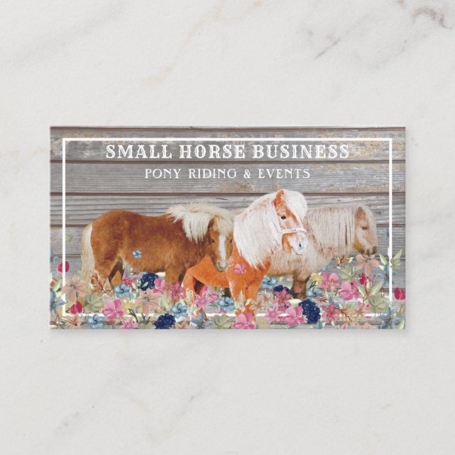 Carte De Visite Rustique Bois Ride Club Pony Floral Petits chevaux (Devant)