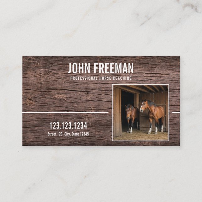 Carte De Visite Rustique Brown Bois Texture Cheval Photo Equestrio (Devant)