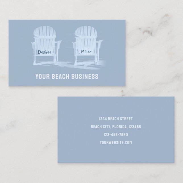 Carte De Visite Rustique Dusty Blue Adirondack Chaises De Plage (Devant / Derrière)