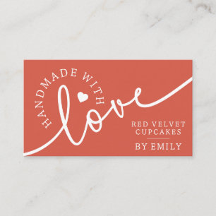 Carte De Visite Rustique fait à la main avec l'amour Script Coeur 