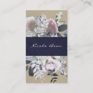 Carte De Visite Rustique Floral Glam Navy Kraft Moderne Chic