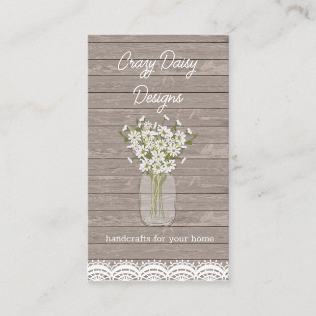 Carte De Visite Rustique Floral Mason Jar Wood (Devant)