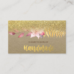 Carte De Visite Rustique, Kraft, Fleur aquarelle, Ombre pailleté