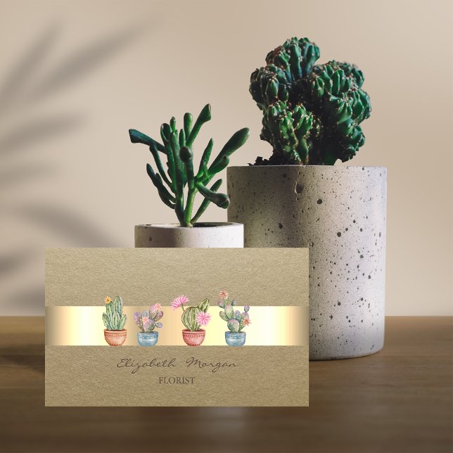 Carte De Visite Rustique, Kraft Stripe Succulents (Créateur téléchargé)