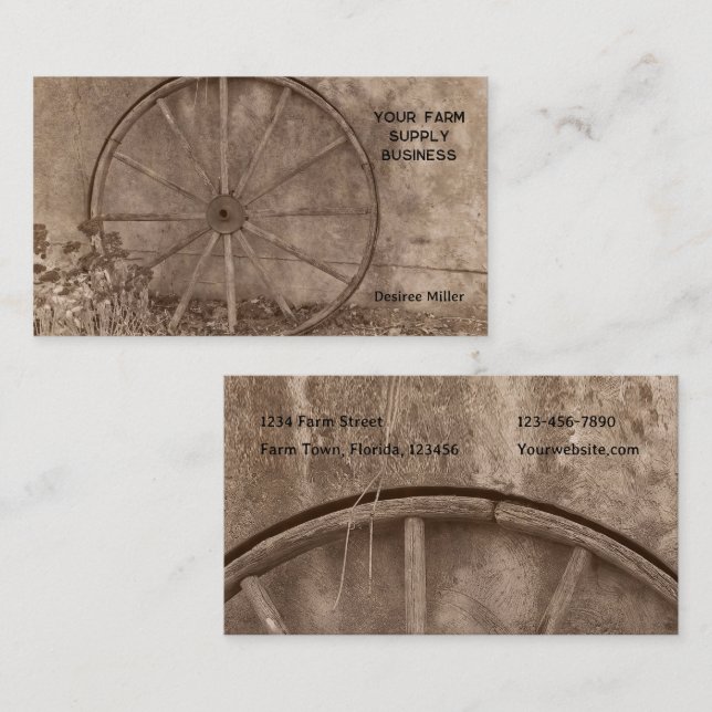 Carte De Visite Rustique Ouest Sepia Tone Pays Wagon Wheel (Devant / Derrière)