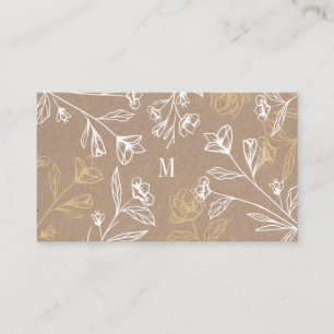 Carte De Visite Rustique Vintage Etch Style Floral Flower Monogram