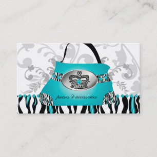 Carte De Visite Sac à main de mode Couronne bleu Zèbre floral 2