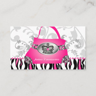 Carte De Visite Sac à main mode Couronne Pink Zebra Floral 2