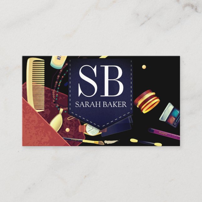 Carte De Visite Sac de maquillage | Monogramme (Devant)