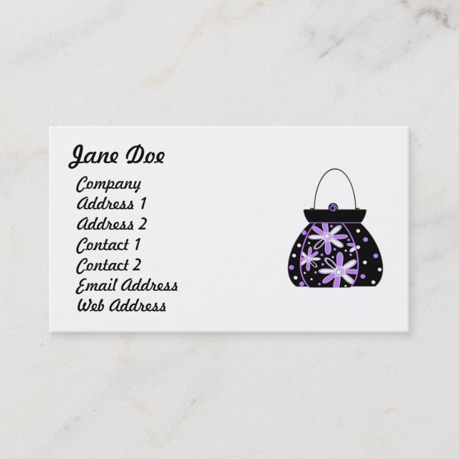 Carte De Visite Sacs à main floraux pourpre noir féminin (Devant)