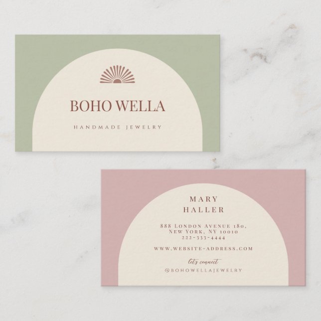 Carte De Visite Sage Blush Pink Arch Business Card (Devant / Derrière)