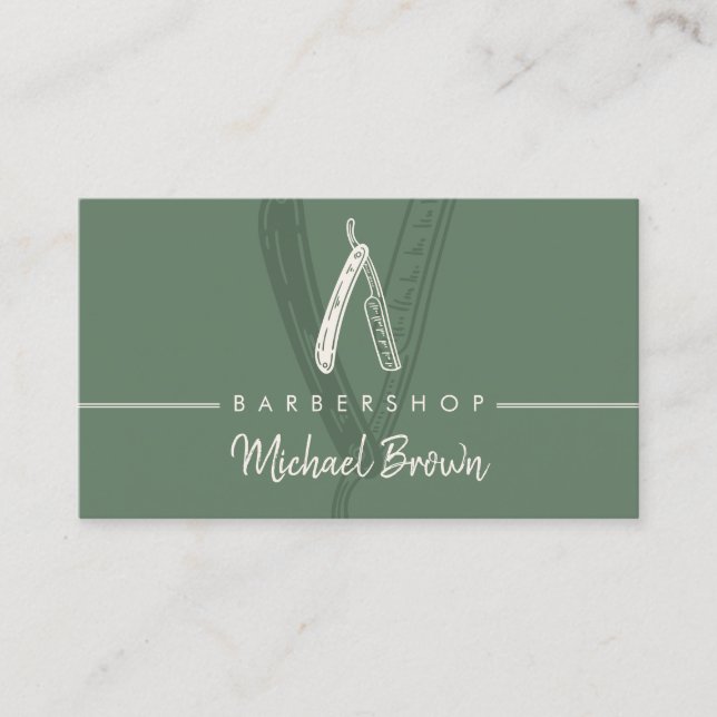 Carte De Visite Sage Green Barbershop Design Razing Master Cheveux (Devant)