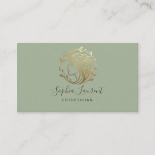 Carte De Visite Sage Green Gold Foil Esthetician