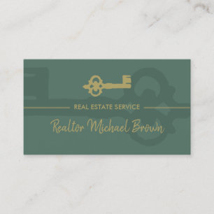 Carte De Visite Sage Green Gold Vintage Key Immobilier