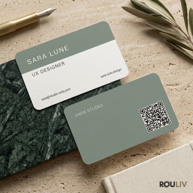 Carte De Visite Sage Green Japandi Minimal QR Code Designer Studio (Sage Green Japandi Minimal QR Code Designer Studio Modern Business Card
)