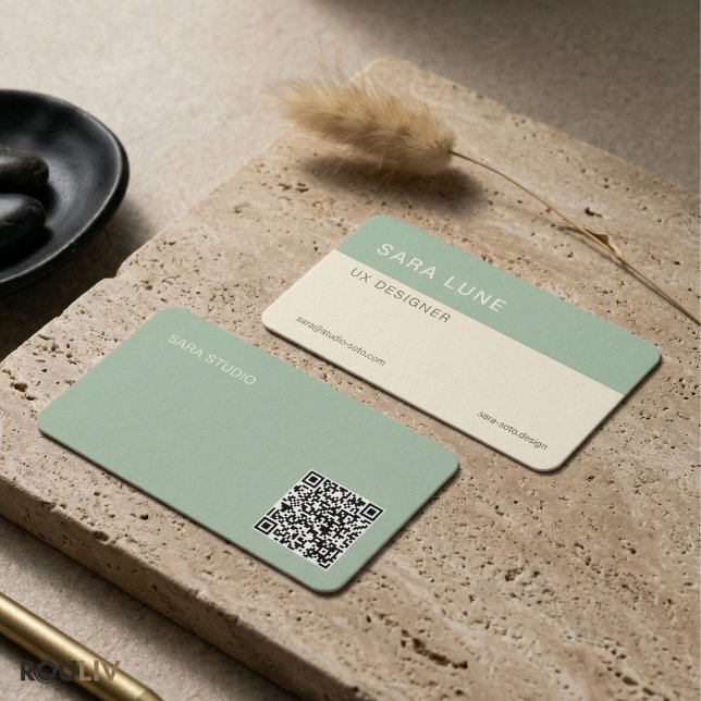 Carte De Visite Sage Green Japandi Minimal QR Code Designer Studio (Sage Green Japandi Minimal QR Code Designer Studio Modern Business Card
)