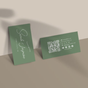 Carte De Visite Sage Green Minimaliste Élégant Scannable Qrcode