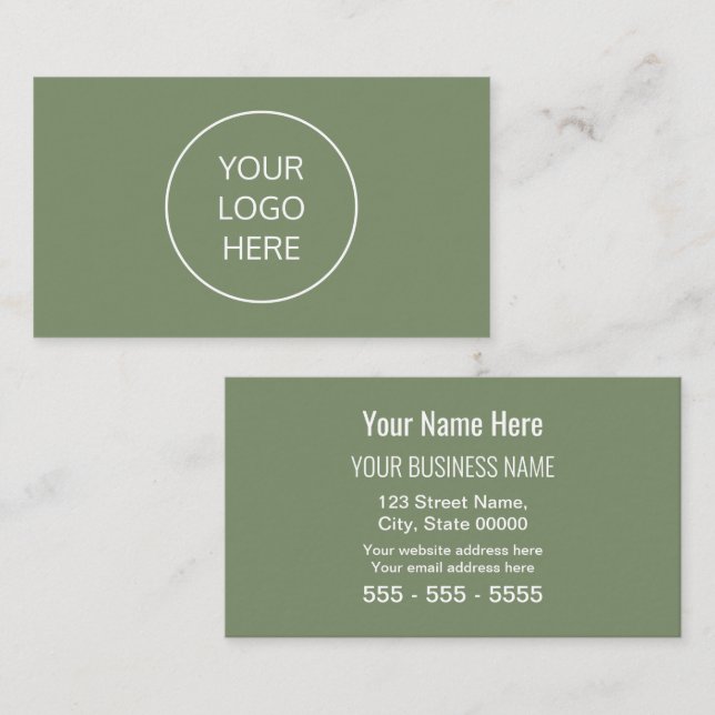 Carte De Visite Sage Green Simple Modern Ajouter Votre Logo (Devant / Derrière)