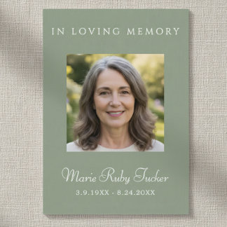 Carte De Visite Sage Green Simple Photo Funeral Poem Prayer Card