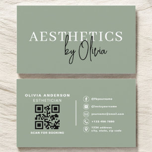 Carte De Visite Sage Green Skincare Esthéticien QR Code