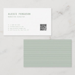 Carte De Visite Sage Green Typographie simple Code QR Minimaliste