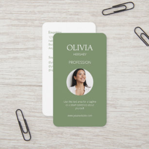Carte De Visite Sage Olive Green Photo Social QR Code