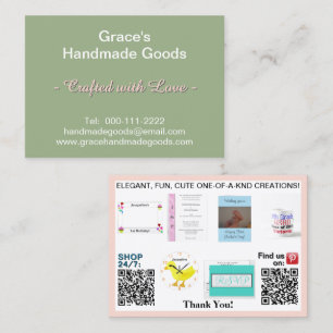 Carte De Visite Sage Pink Business Photos QR Codes 3,5 x 2,5