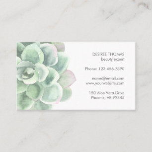 Carte De Visite Sage Vert Aquarelle Botanique Élégant Succulent