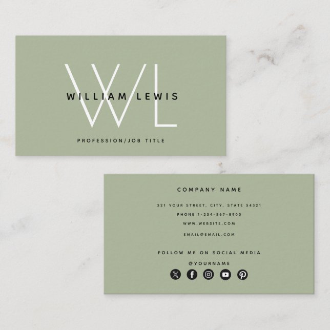 Carte De Visite Sage Vert moderne médias sociaux Icône (Devant / Derrière)