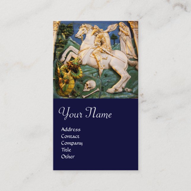 Carte De Visite Saint George, Dragon et Princesse Monogram bleu (Devant)