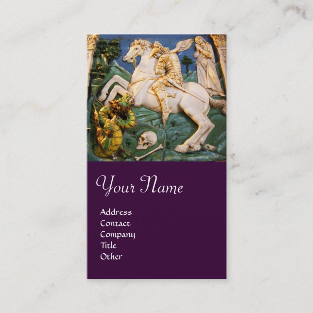 Carte De Visite Saint George, Dragon et Princesse Monogram violet (Devant)