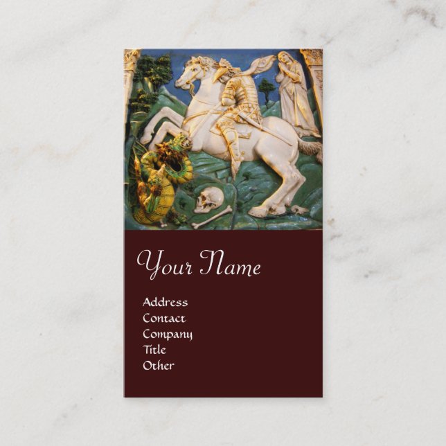 Carte De Visite Saint George, Dragon et Princesse Monogramme brun (Devant)