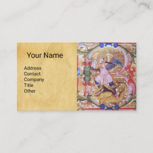 Carte De Visite Saint Michael Archangel Antique Parchemin Monogram