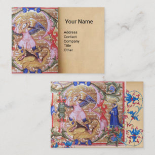 Carte De Visite Saint Michael Archangel Antique Parchemin Monogram