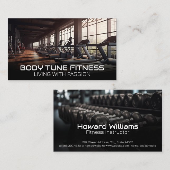 Carte De Visite Salle De Sport Moderne | Tapis | Poids Dumbbell (Devant / Derrière)