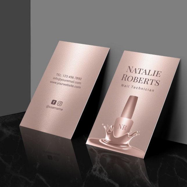 Carte De Visite Salon à ongle Manicuriste Rose Gold Polonais Splas (Créateur téléchargé)