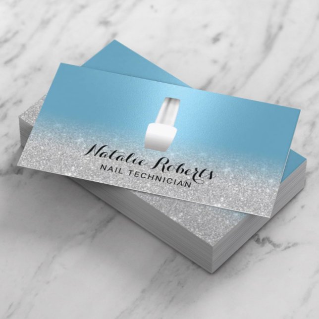 Carte De Visite Salon à ongle Polonais Manicurist Bleu & Argent (Créateur téléchargé)