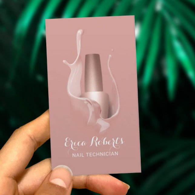 Carte De Visite Salon à ongle Rose or polonais Splash Manicuriste (Créateur téléchargé)