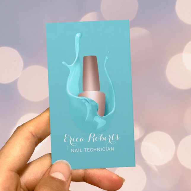 Carte De Visite Salon à ongle Rose or polonais Turquoise Splash (Créateur téléchargé)