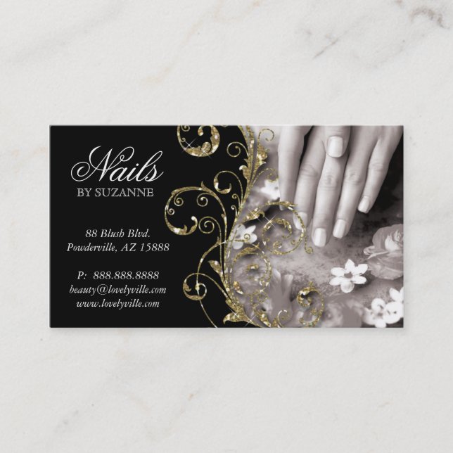 Carte De Visite Salon à ongles Black Gold Sparkings (Devant)